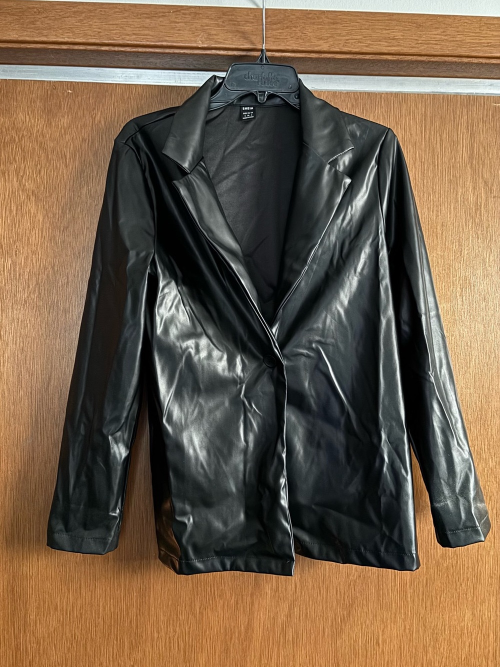 SHEIN Women’s Black Faux Leather Blazer Jacket